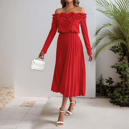 Dating Party Elegant Sweet off Shoulder Long Sleeve Solid Color Women Dress by Ragazza