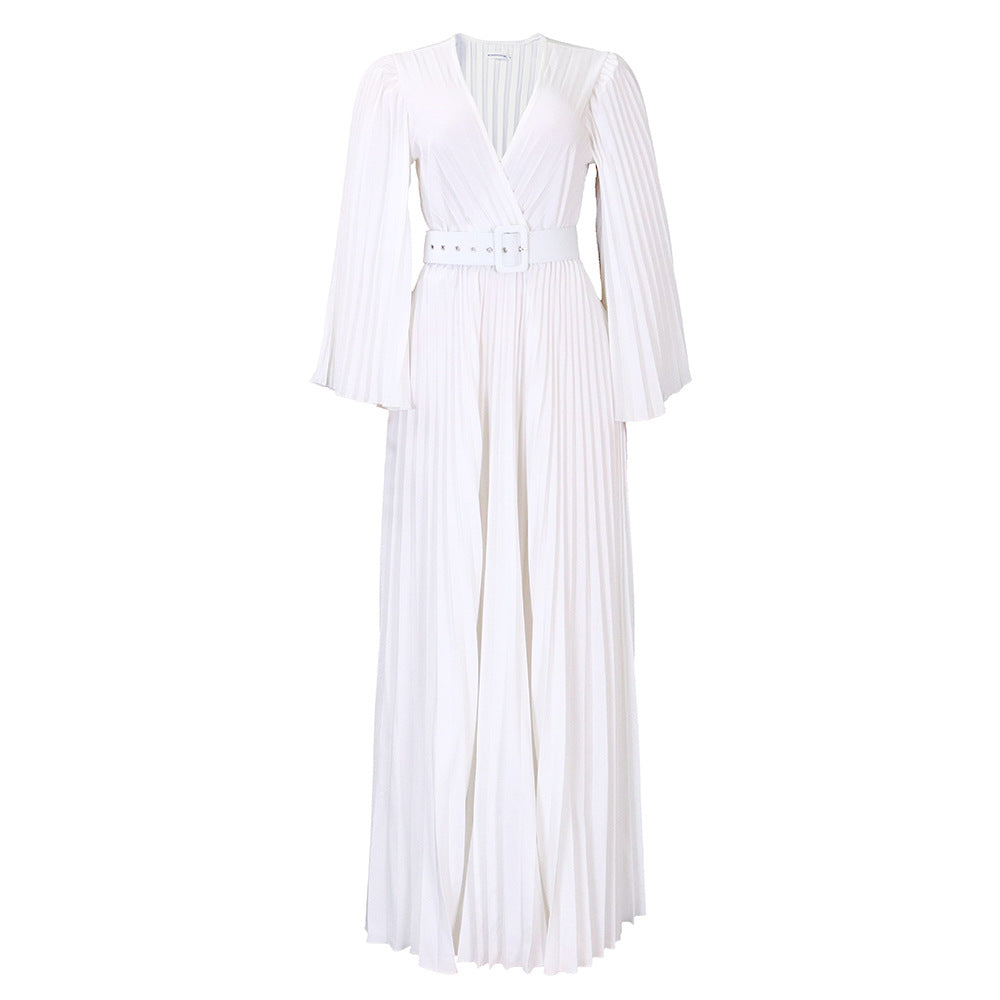 Women Clothing V neck Sexy Pleated Formal Swing Dress Maxi Dress by Ragazza