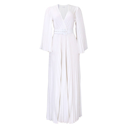 Women Clothing V neck Sexy Pleated Formal Swing Dress Maxi Dress by Ragazza