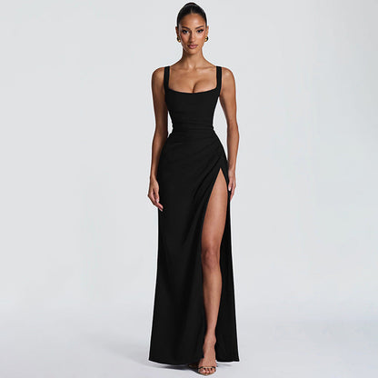 Women Evening Dress Maxi Dress Summer Sexy Strap Backless High Slit Dress  DestGlow