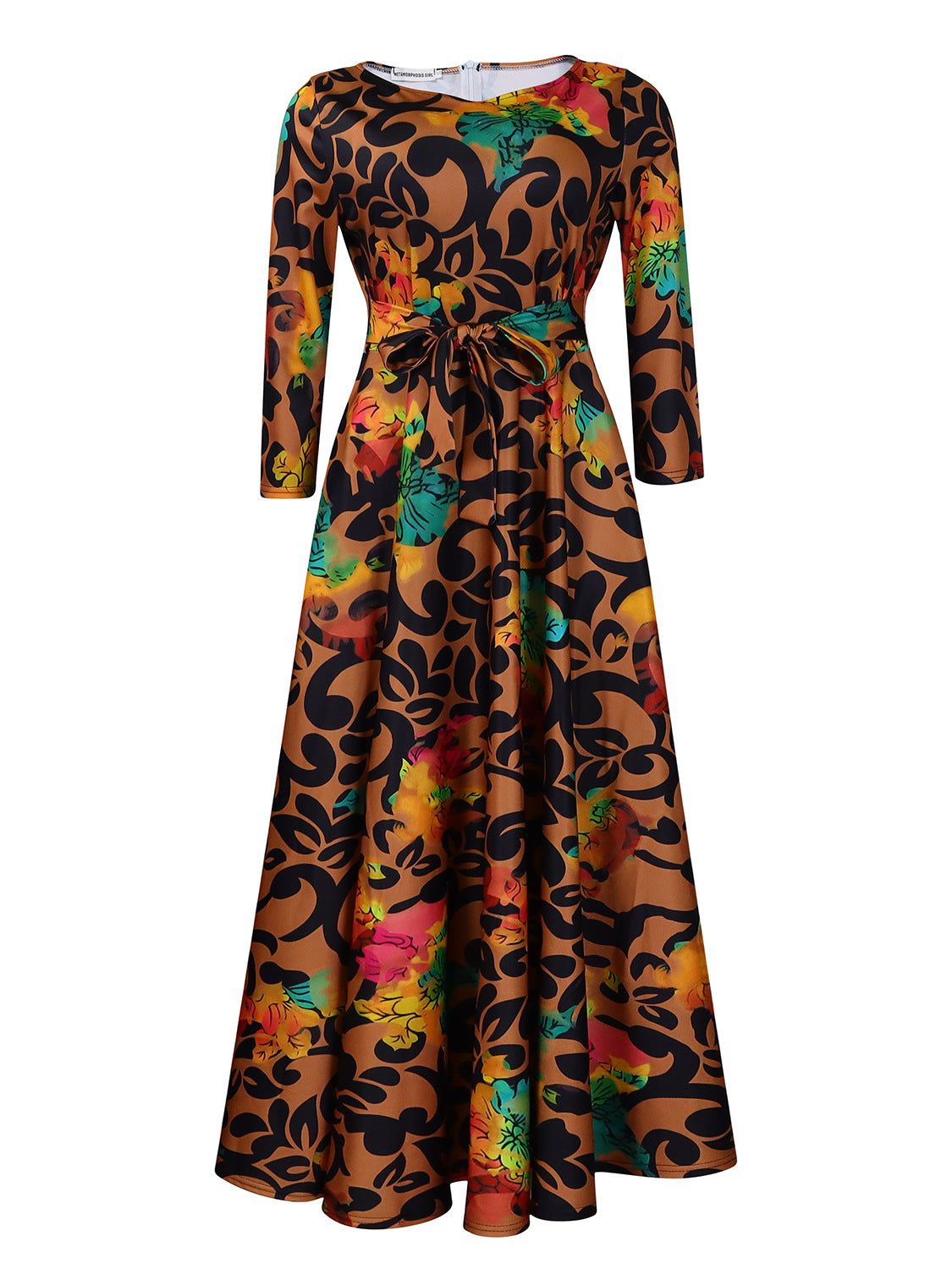 Women Clothing Spring Elegant Graceful Printed Lace up Large Dress by Ragazza