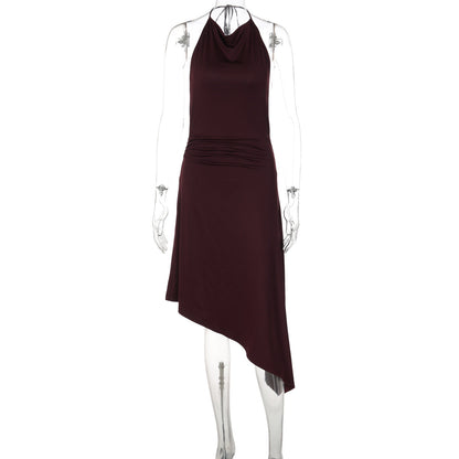 Women Clothing Sexy Backless Crumpled Waist Slim Fit Tied Dress Women by Ragazza