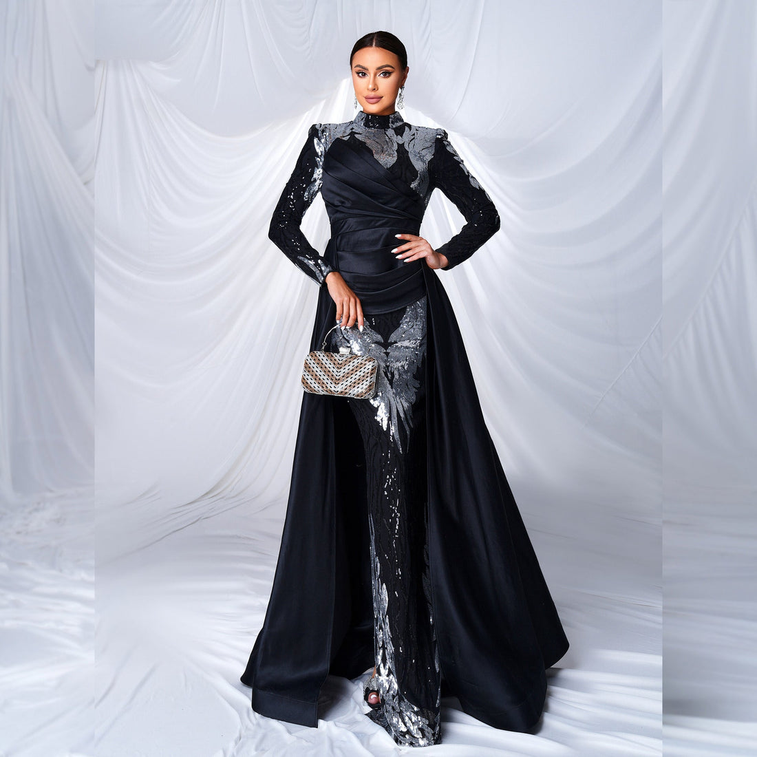 High End Long Sleeve Crew Neck Long Sequined Cocktail Fishtail Evening Dress Bridesmaid Dress Women by Ragazza