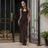 Women Clothing Spring Metal Buckle Half Turtleneck Sleeveless Sheath Slit Pleated Dress by Ragazza