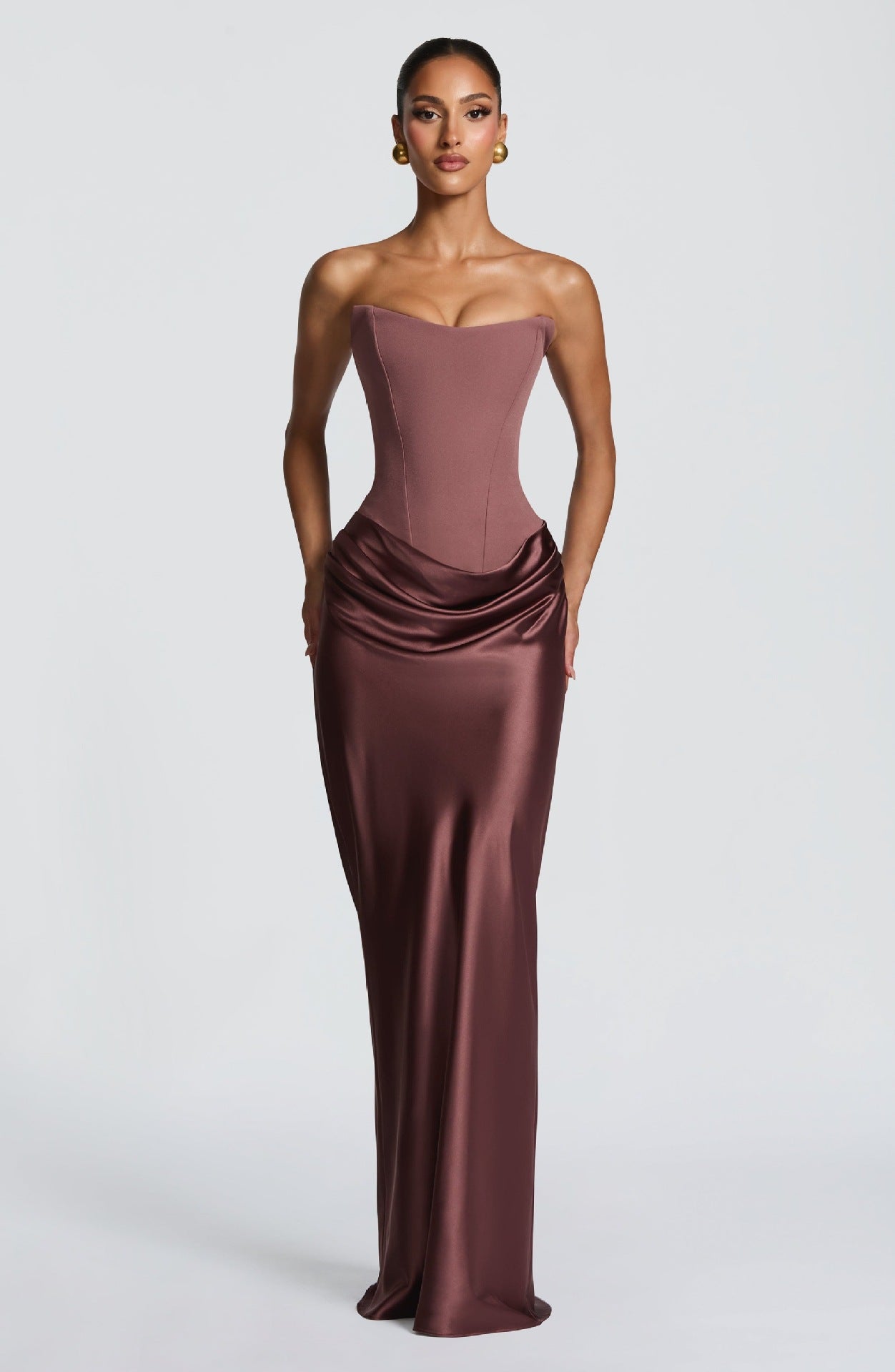 Solid Color Waist Tight Sexy Tube Top Package Hip Maxi Dress Satin Lace up Ribbon Dress  DestGlow