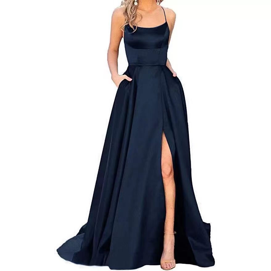 Bridesmaid Dress Long Maxi Dress Small Trailing Strap Solid Color Cocktail Evening Dress by Ragazza