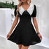 Summer Sweet Spicy Short Dress Contrast Color Doll Collar Puff Sleeve Dress by Ragazza