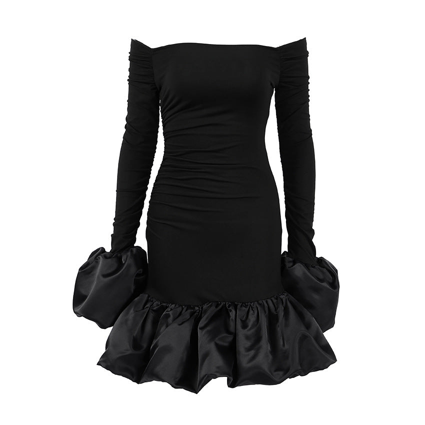 Spring Elegant Black Sexy Backless Knitted Slim Fit Long Sleeved Turtleneck Dress by Ragazza