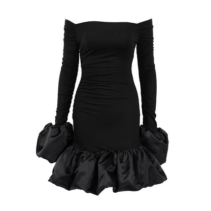 Spring Elegant Black Sexy Backless Knitted Slim Fit Long Sleeved Turtleneck Dress by Ragazza