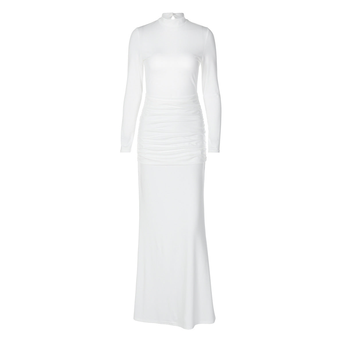 Women Clothing Autumn Solid Color Long Sleeve Slim Fit Fishtail Dress Button Backless Dress Women by Ragazza