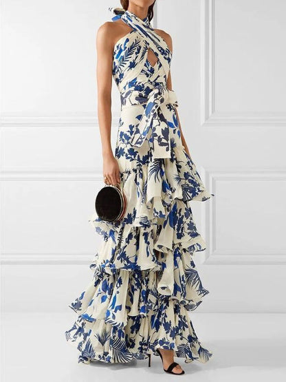 Summer Bohemian Holiday Lace up Lolita Large Swing Dress Printed Dress by Ragazza