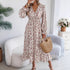 Autumn Winter Elegant Floral Cross V neck Waist Trimming Ruffles Maxi Dress Women Clothing by Ragazza