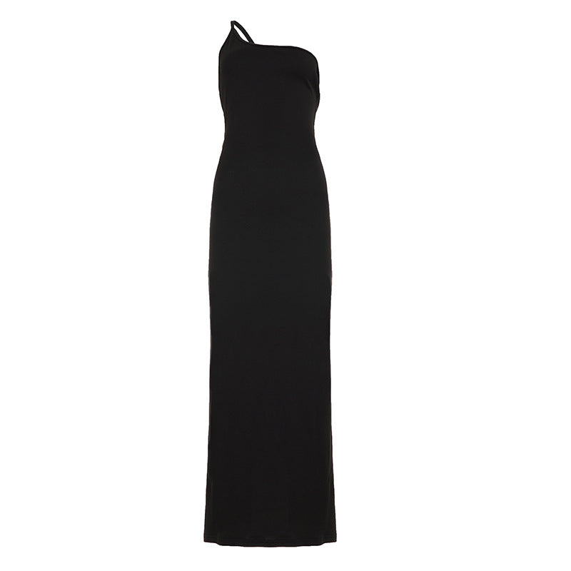 Sexy Lace up Big Back Exposure Dress Design Solid Color One Shoulder Slim Fit Maxi Dress by Ragazza