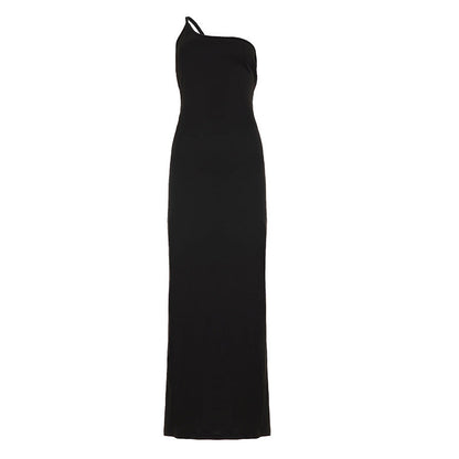 Sexy Lace up Big Back Exposure Dress Design Solid Color One Shoulder Slim Fit Maxi Dress by Ragazza