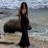 Black Lace V neck Suspender Fishtail Dress Slim Fit Draping Mop Long Evening Dress Women Clothing  DestGlow