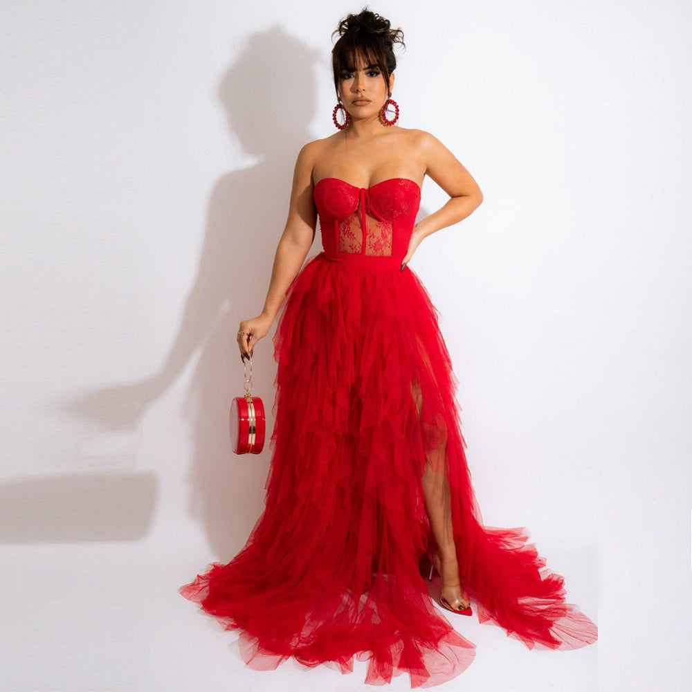 Sexy See-through Mesh Lace Chest-Wrapped Dress by Ragazza