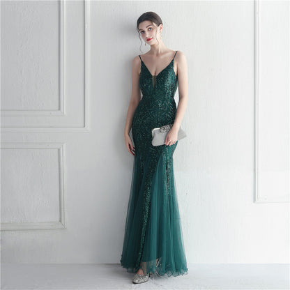 Popular Mesh Beads Sequined Dress Long Evening Dress Star Event Exhibition Stage by Ragazza