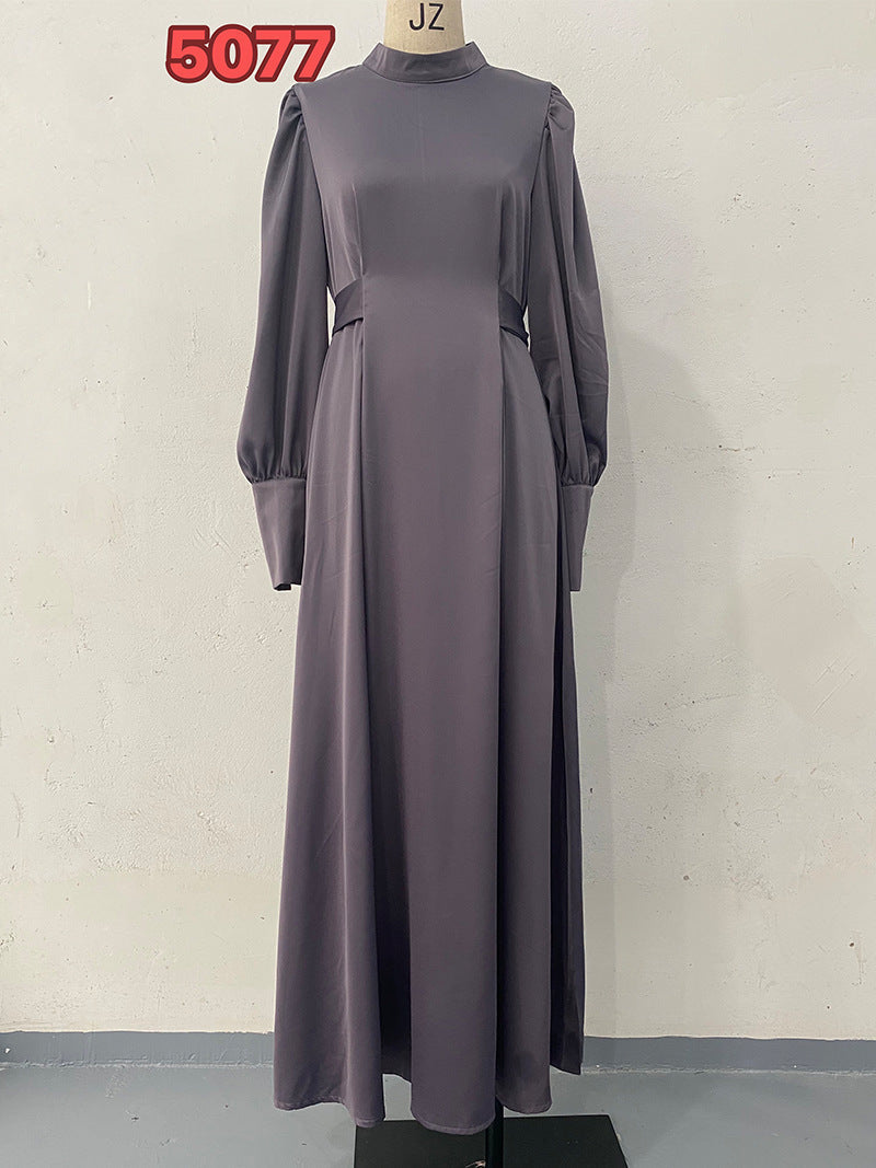 Autumn Waist Solid Color Long Sleeve Slim Fit Belt Retro Dress by Ragazza