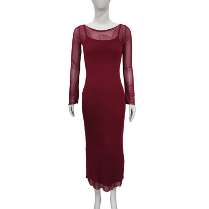 Wear Classic Elegant Long Sleeve Mesh Cami Dress Women Two Piece Sets by Ragazza