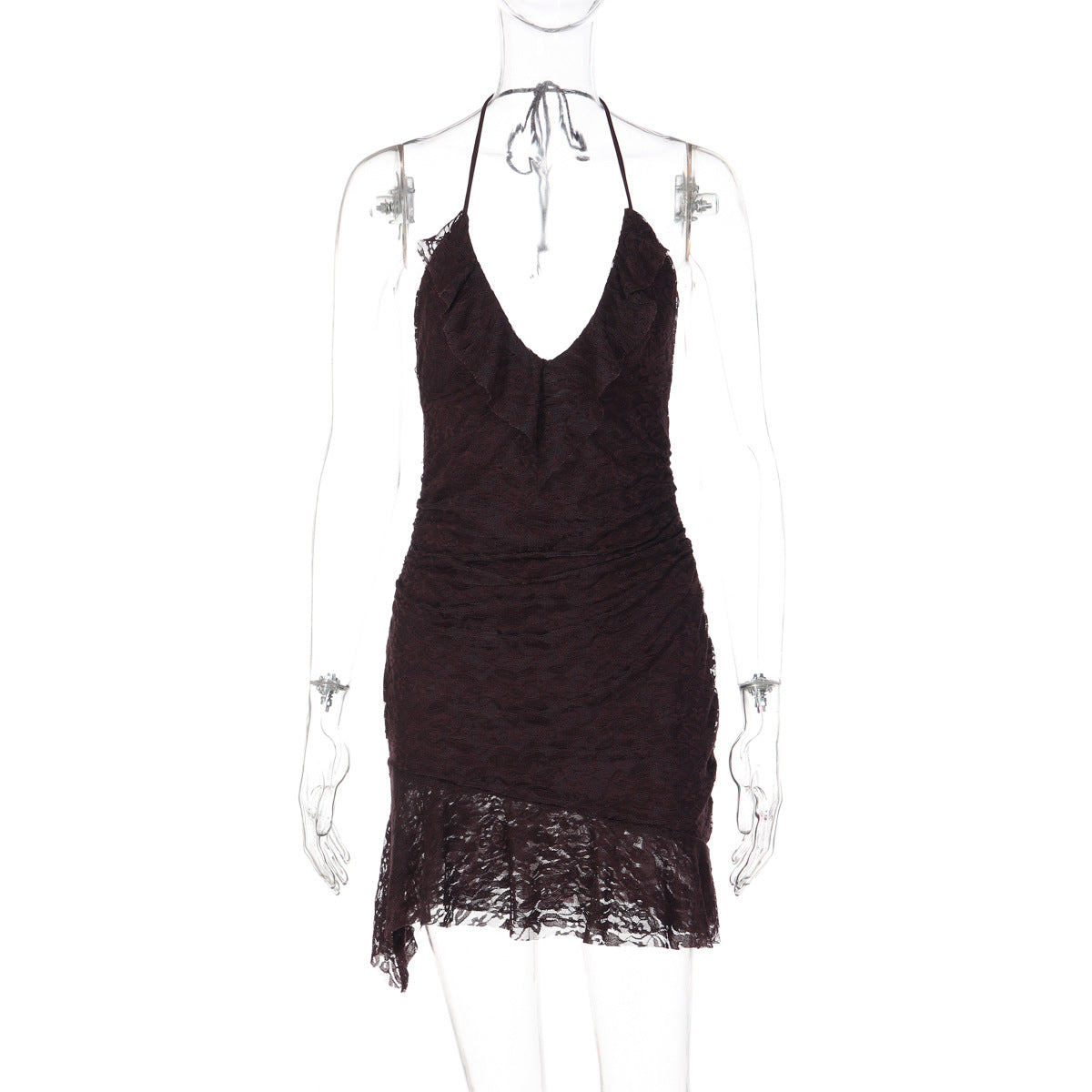 Sexy Lace Dress Vacation Summer Tight Waist Halter Tight Backless Short Dress by Ragazza