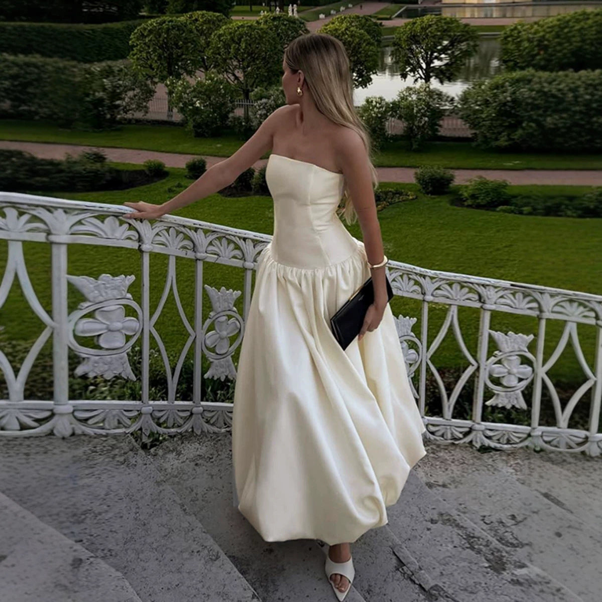 Sexy Tube Top Dress Elegant Sexy Hepburn off Shoulder Puffy Dress  DestGlow