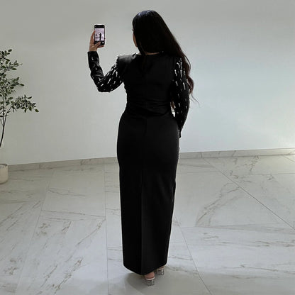Women Rhinestone Hip Wrapped Dress Light Luxury Dinner Dress  DestGlow