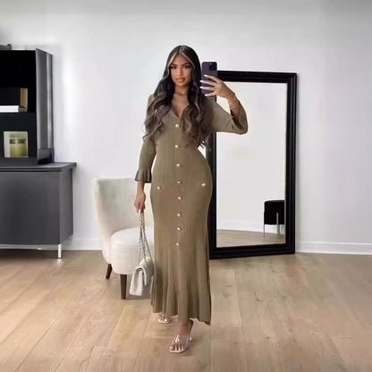Fall Winter Long Slim Fit Slimming Knitted Long Sleeved Dress by Ragazza