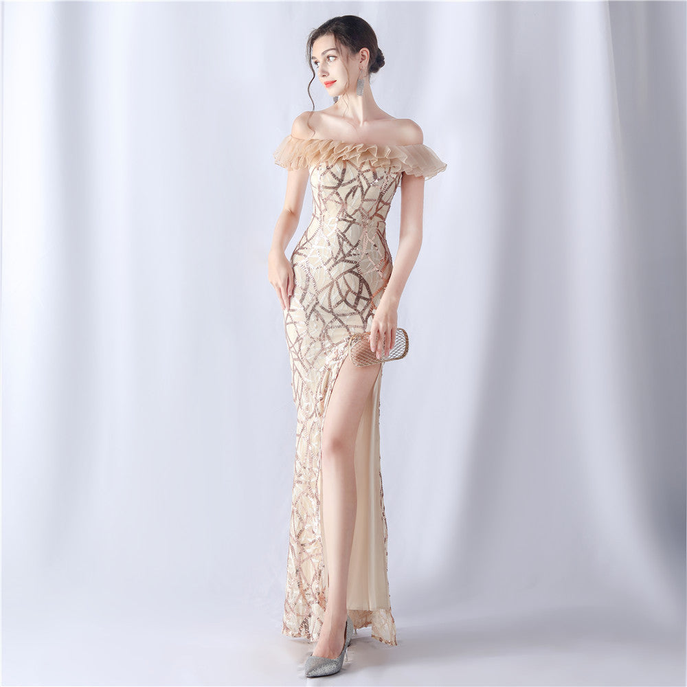 Fabric Sequin Combined With Embroidery Thread Heavy Craft Folding Organza Boutique Evening Dress by Ragazza