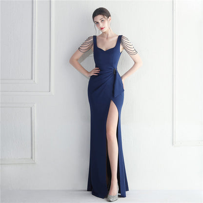 Craft Beaded Car Model Bridesmaid Performance Wedding Long Slit Evening Dress by Ragazza