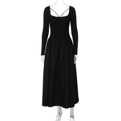 French Hepburn Elegant Dress Fashionable Solid Color Backless Cross Tied Slim Fit Maxi Dress Women by Ragazza