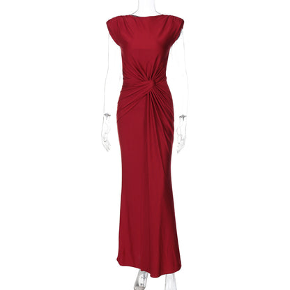 Women Clothing Winter Slim Pleated Solid Color Sleeveless Dress Women by Ragazza