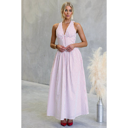 Goods Polka Dot Halter Deep V Plunge Dress Vacation Dress by Ragazza