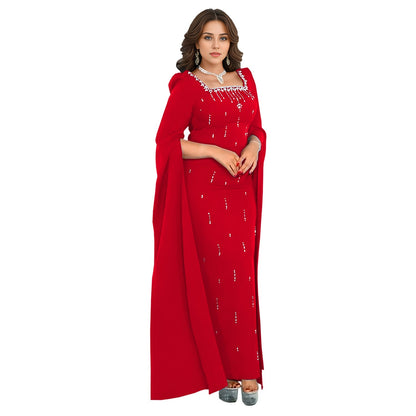 Women Wear Back Slit Cape Sleeve Drilling Elegant Dress by Ragazza