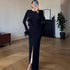 Women Maxi Dress Dignified Hollow Out Cutout Slim Feather Decoration Long Sleeve Autumn Winter Dress Women by Ragazza