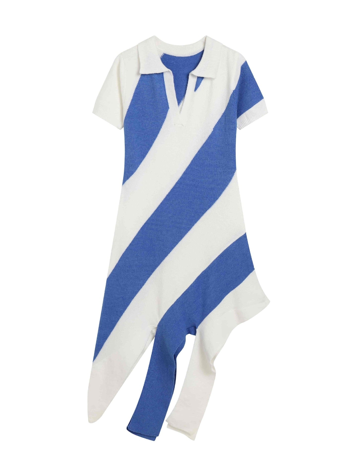 Slim Fit Knitted Dress Collared Polo Collar Tassel Striped Color Matching Personality Short Sleeve Dress by Ragazza