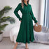 Autumn Winter Casual Collared Button Long Sleeve Cinched Pleated Maxi Dress Women Clothing by Ragazza