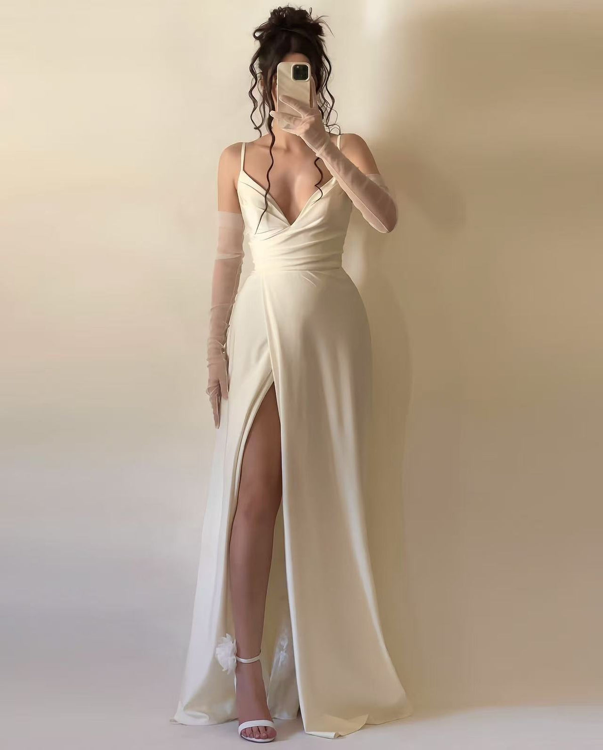 Autumn Winter Elegant Sexy Sling Slit V neck Pleated Ball Dress  DestGlow