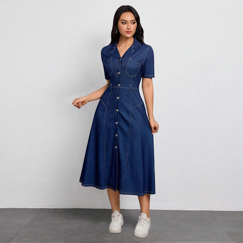 Women Clothing Denim Waist Tight Spring Summer Thin High Class Elegant Youthful Looking Dress by Ragazza