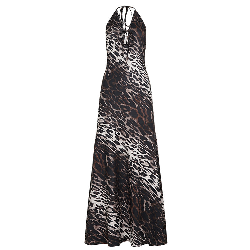 Sexy Party Formal Dress Leopard Print Backless Halter Tied V neck Dress by Ragazza