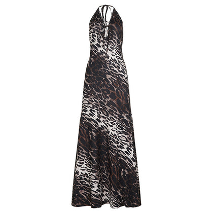 Sexy Party Formal Dress Leopard Print Backless Halter Tied V neck Dress by Ragazza