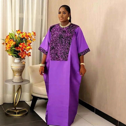 Elegant round Neck Sequin Cloth Cloth Dress African Ethnic Loose Robe Party Dress by Ragazza