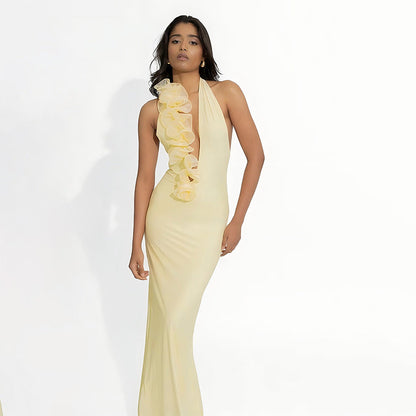 Summer Elegant Halter Deep V Plunge Dress Sexy Backless Sheath Dress by Ragazza