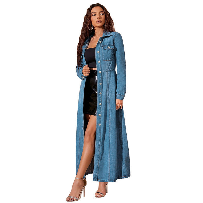 Women Clothing Denim Button Cardigan Coat Dress by Ragazza