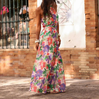 Elegant Women Printed Wear Fresh Slim Dress Pleated Office Maxi Dress by Ragazza