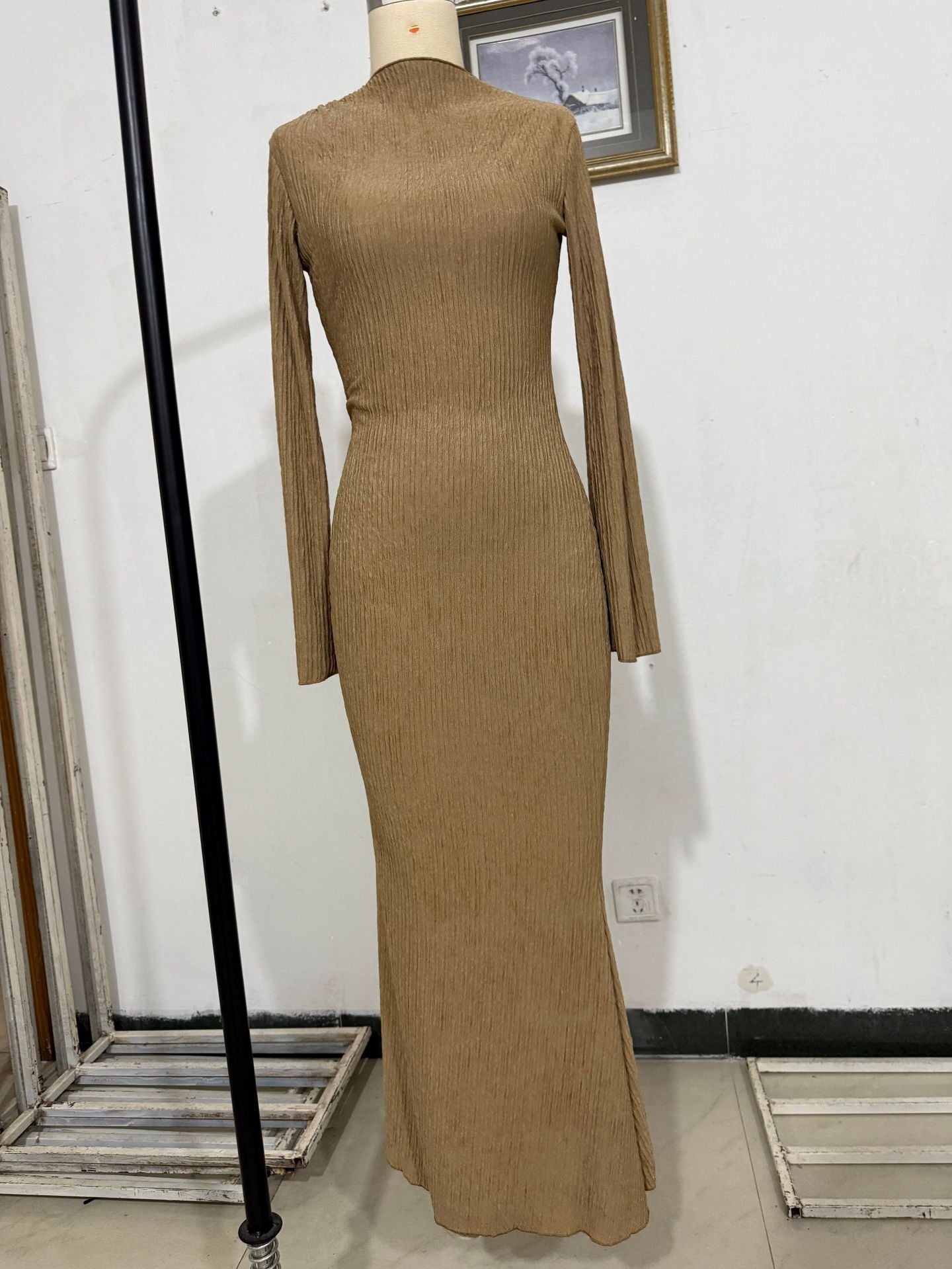 Autumn Winter Women Clothing round Neck Flared Long Sleeve Slim Sheath Dress Women by Ragazza