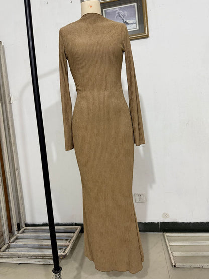 Autumn Winter Women Clothing round Neck Flared Long Sleeve Slim Sheath Dress Women by Ragazza