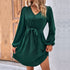 Women Clothing Spring Solid Color V neck Long Sleeve Dress by Ragazza