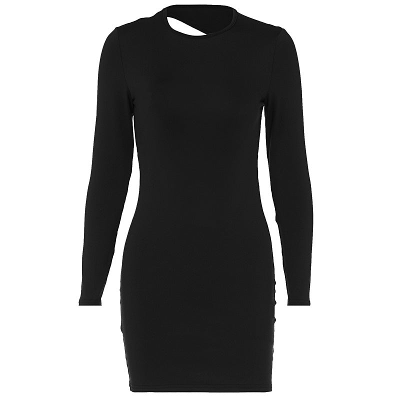 Women Clothing Summer Solid Color round Neck Backless Slim Fit Hip Bag Dress Sexy by Ragazza