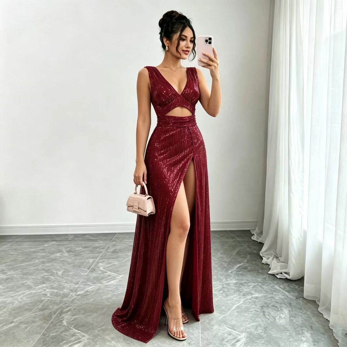 Sequined Twisted Irregular Asymmetric Dress Sleeveless Shiny Dress Cocktail Niche Dress  DestGlow