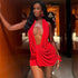 Autumn Winter Women Clothing Sexy Deep V Plunge Halter Backless Hip Solid Color Dress by Ragazza